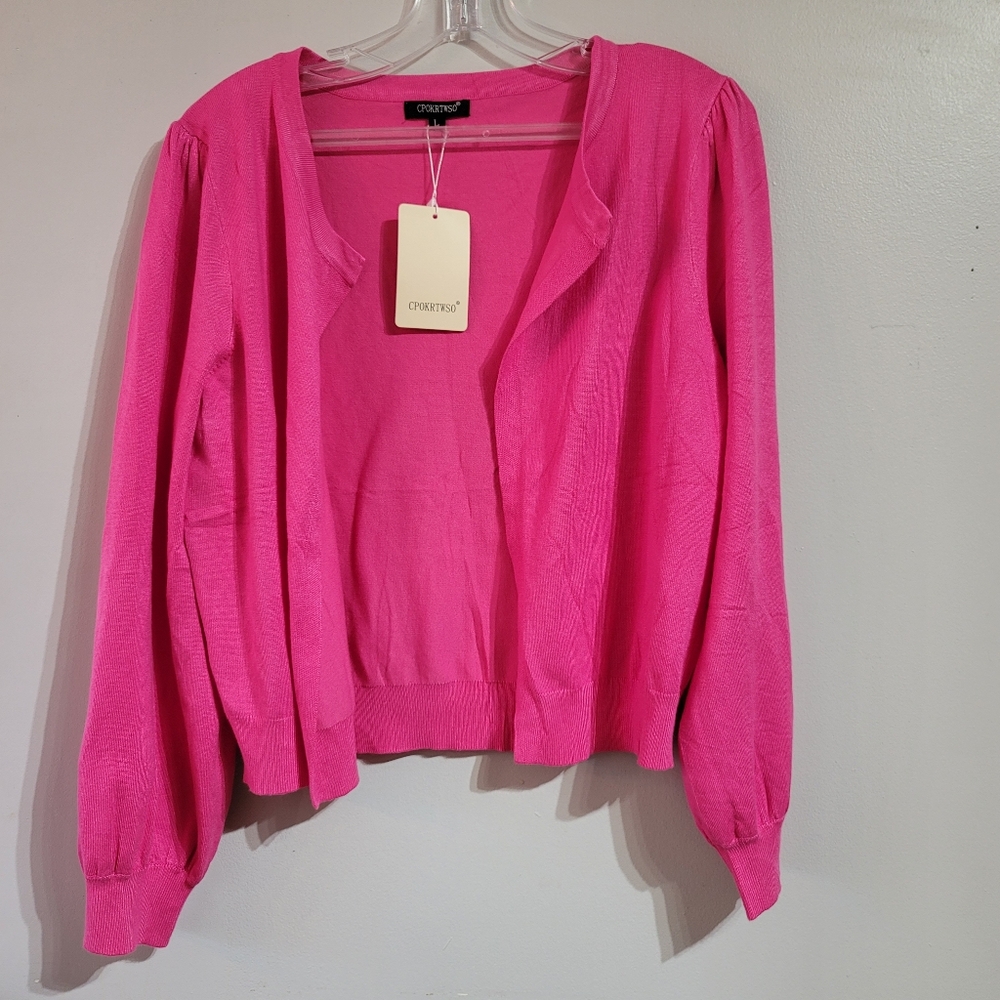 Pink Women's  Sleeve Open Front Cropped Cardigan